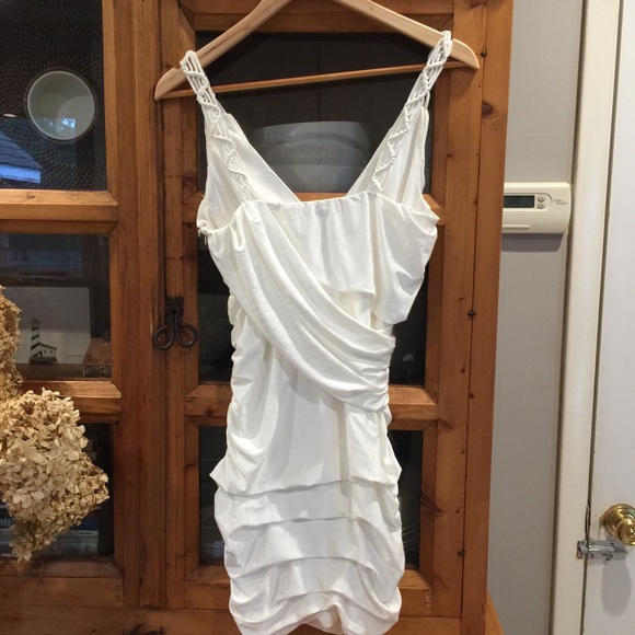 White Drape Ruched Short Dress Medium - Picture 5 of 6